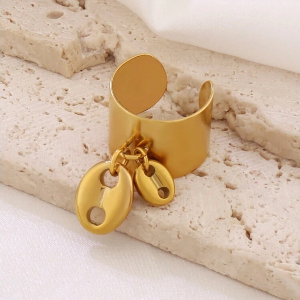 Stylish Gold Mariner Link Charm Open Adjustable Statement Ring - Picture 2 of 7